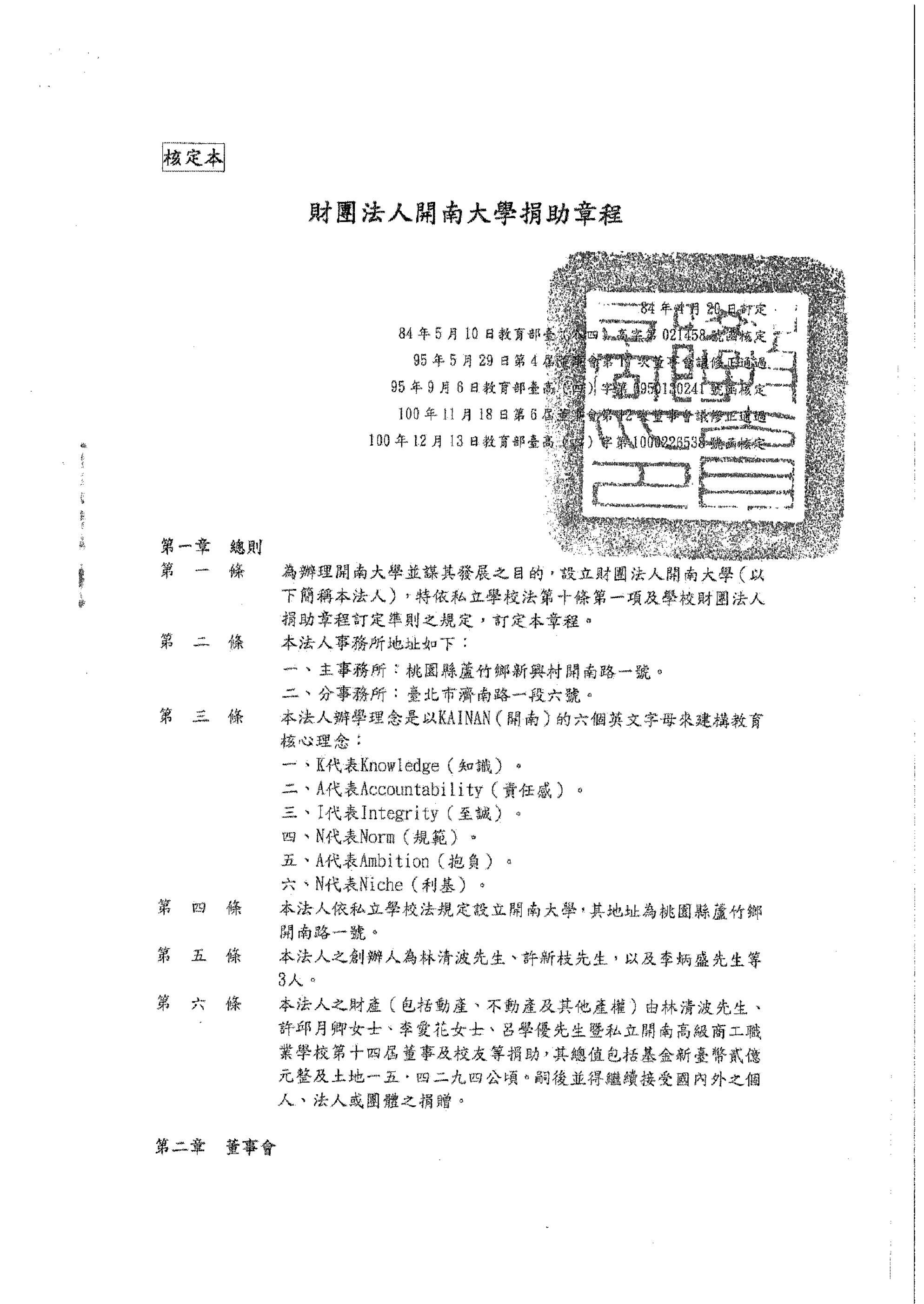 1-6-2 董事會捐助章程